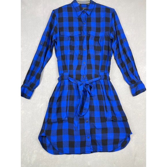 rag & bone Dresses & Skirts - Rag & Bone Shirtdress Women's Size M Blue Black Plaid Belted Button Up